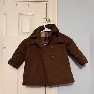 Vtg 1970s Weather Tamer Boys Brown Button Up Hooded Peacoat (no size label)